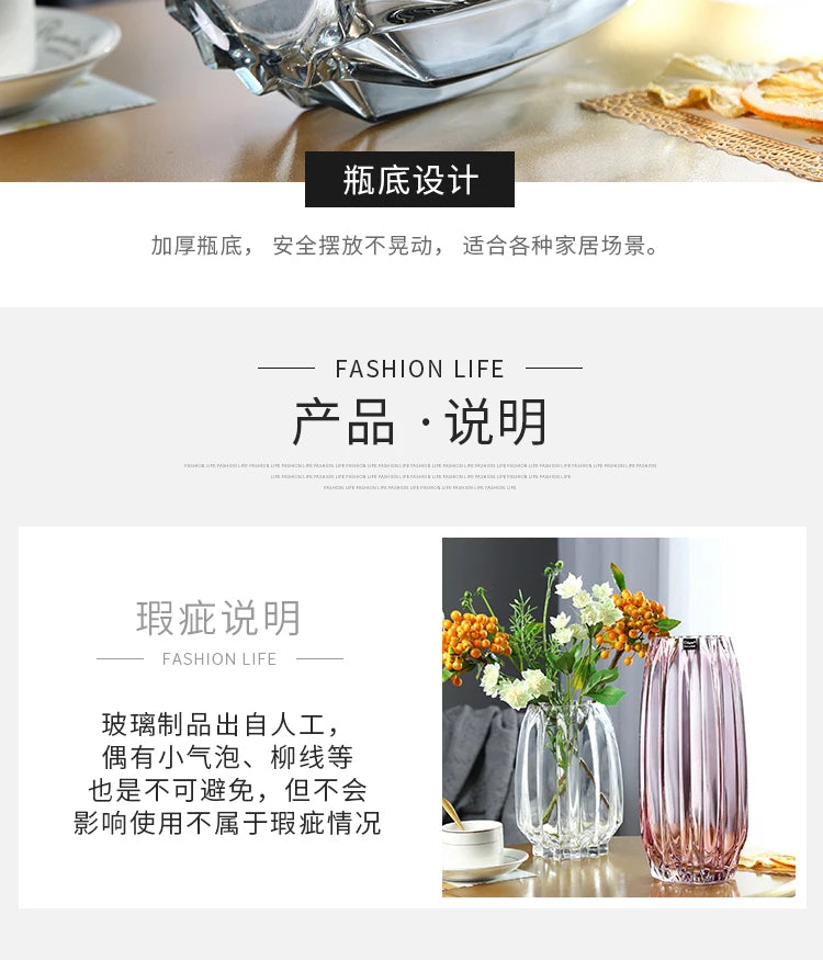 Nordic simple large glass vase transparent color