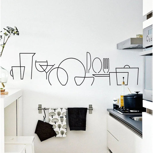 Abstract Kitchen Item Lines Wall Sticker Decal