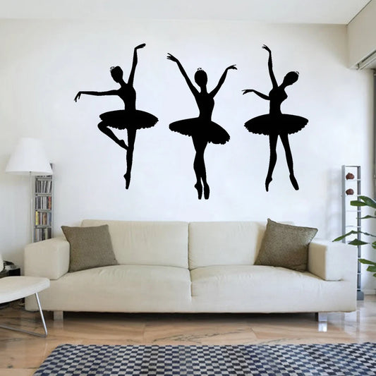 3PCS Ballerina Ballet Dancers Girls Silhouette Vinyl Wall Decal Dance