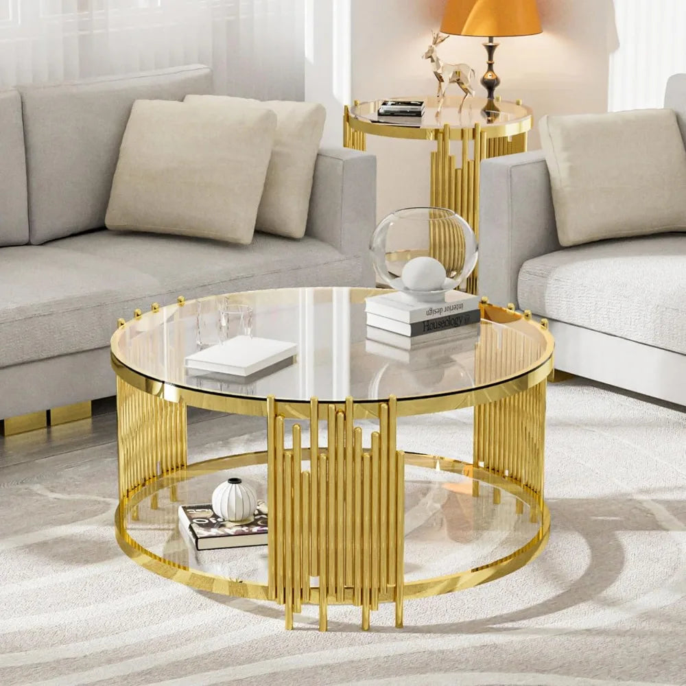 Round Modern Table, Gold Stainless Steel Metal Leg