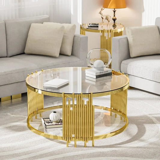 Round Modern Table, Gold Stainless Steel Metal Leg