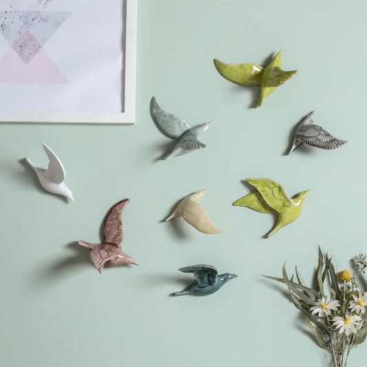 3D Ceramic Bird Swallows Creative Wall Hanging Sticker