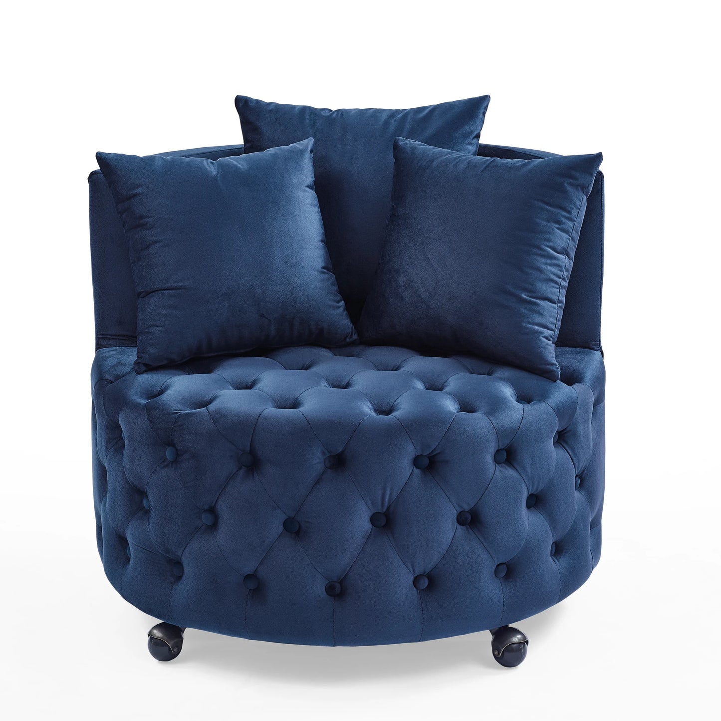 Velvet Swivel Chair, Button Tufted Design, w/ 3 Pillows