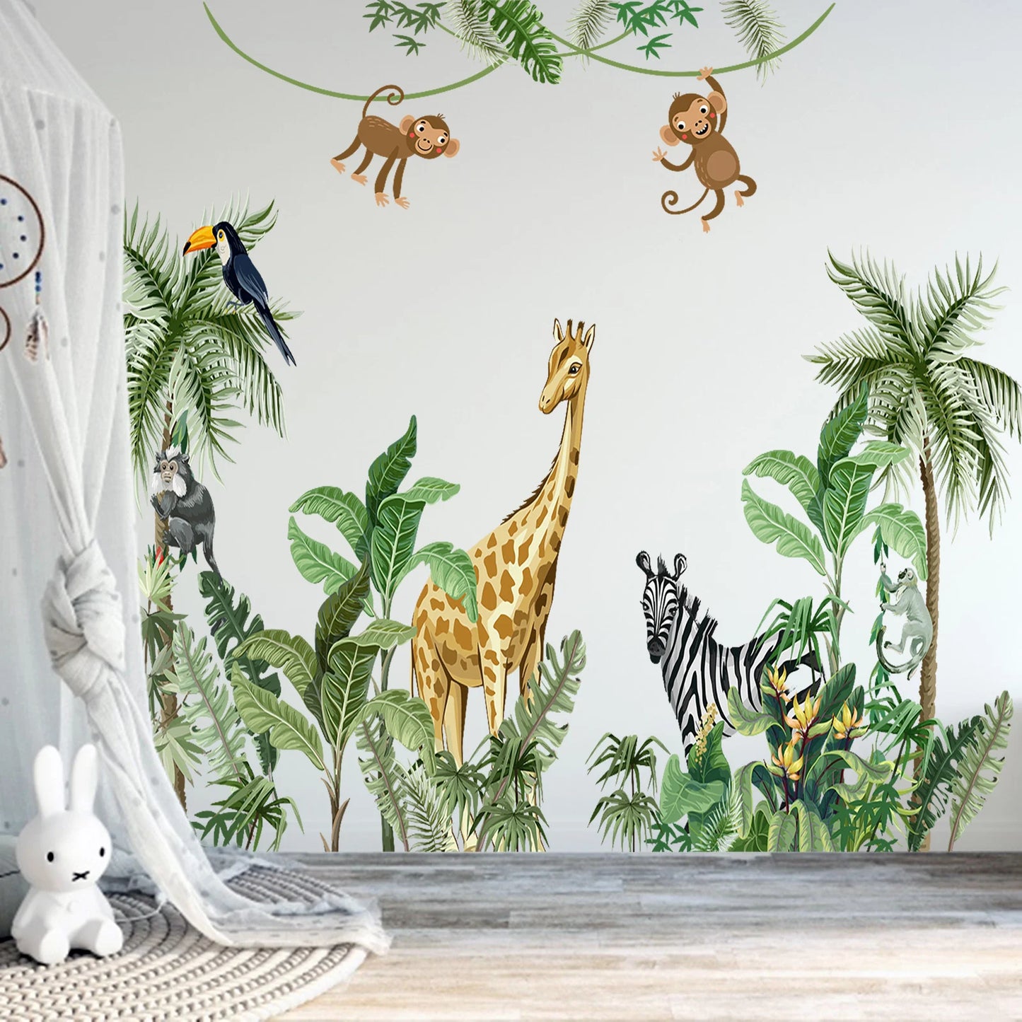 Large Funny Jungle Giraffe Zebra Monkey Door Decor Wall Decals