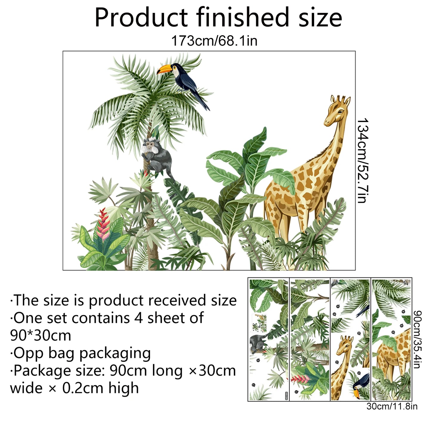 Large Funny Jungle Giraffe Zebra Monkey Door Decor Wall Decals