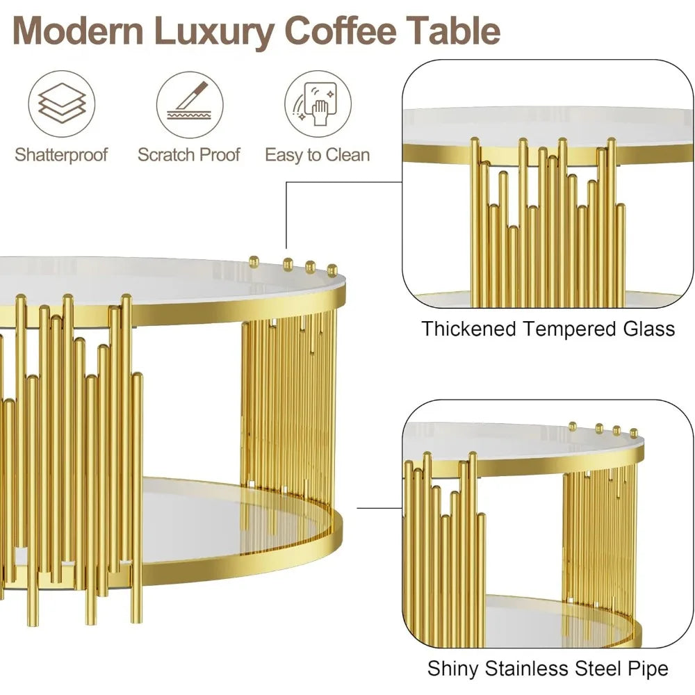 Round Modern Table, Gold Stainless Steel Metal Leg