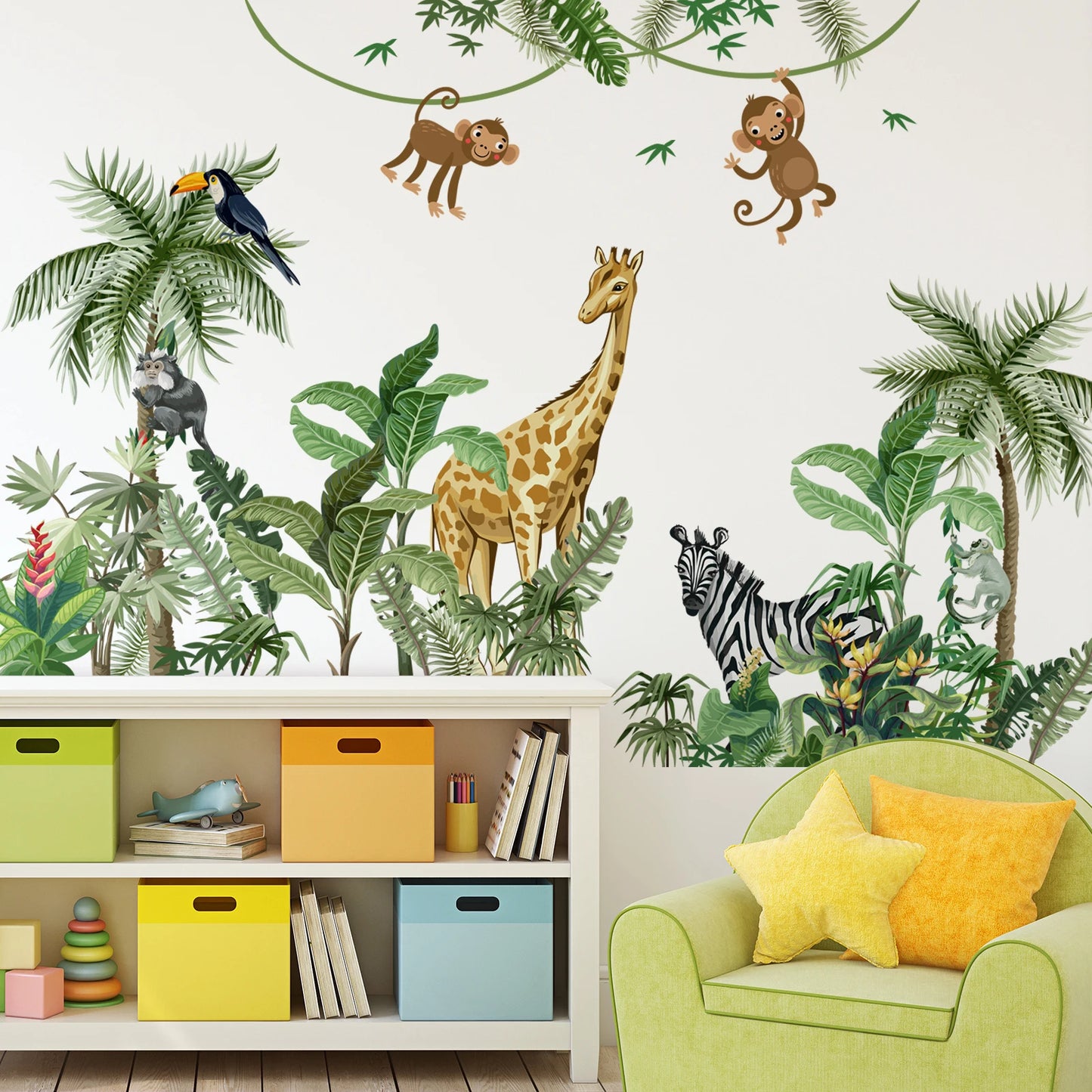 Large Funny Jungle Giraffe Zebra Monkey Door Decor Wall Decals