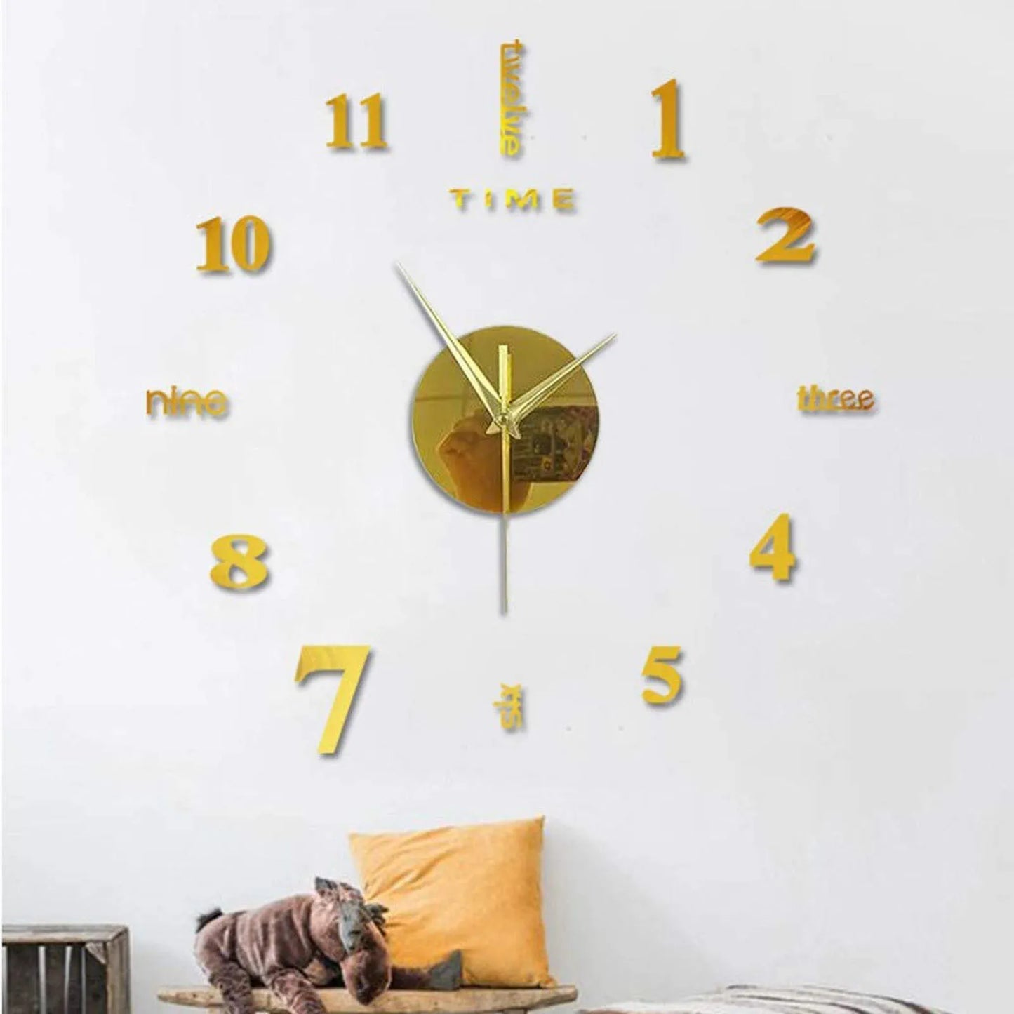 Large Frameless Clock 3d Mirror Wall Surface Sticker