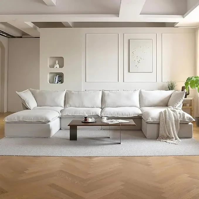 U-Shaped Sectional Couches, Deep 6-Seats  Convertible  Sofa