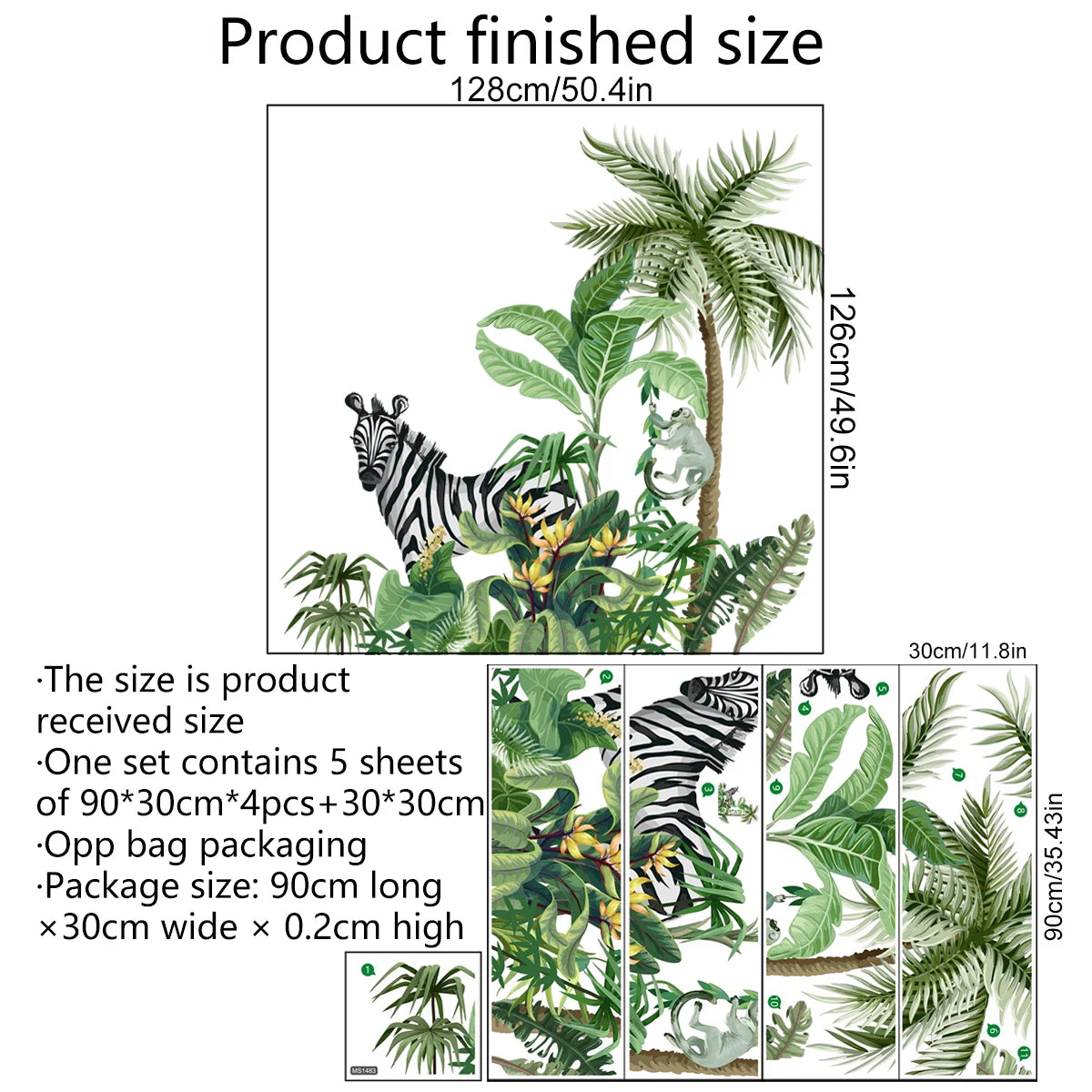 Large Funny Jungle Giraffe Zebra Monkey Door Decor Wall Decals