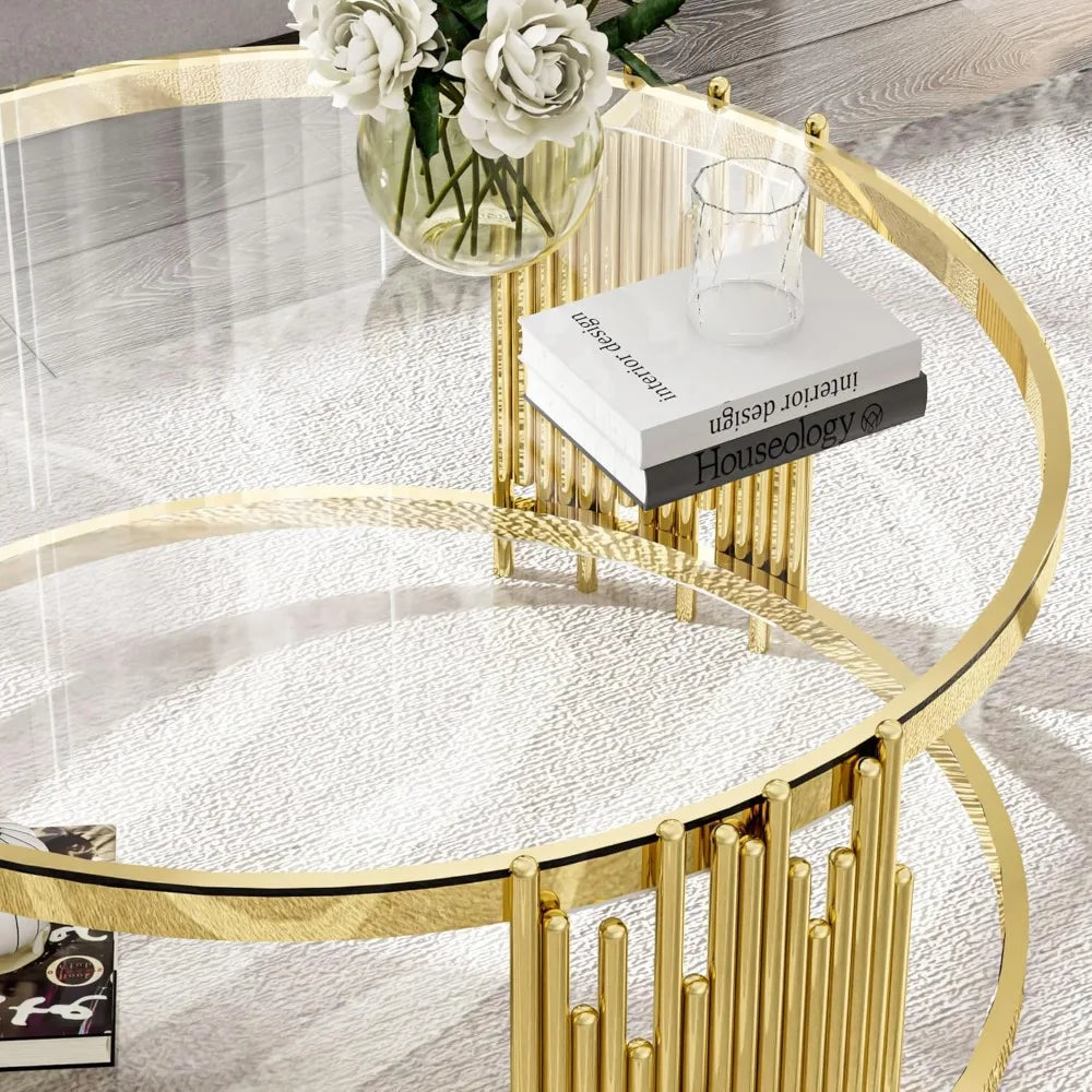 Round Modern Table, Gold Stainless Steel Metal Leg