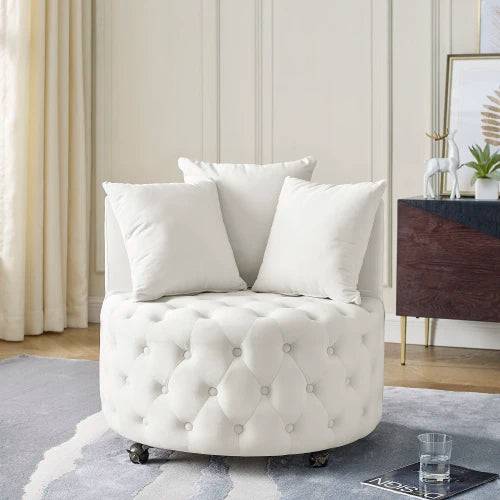 Velvet Swivel Chair, Button Tufted Design, w/ 3 Pillows