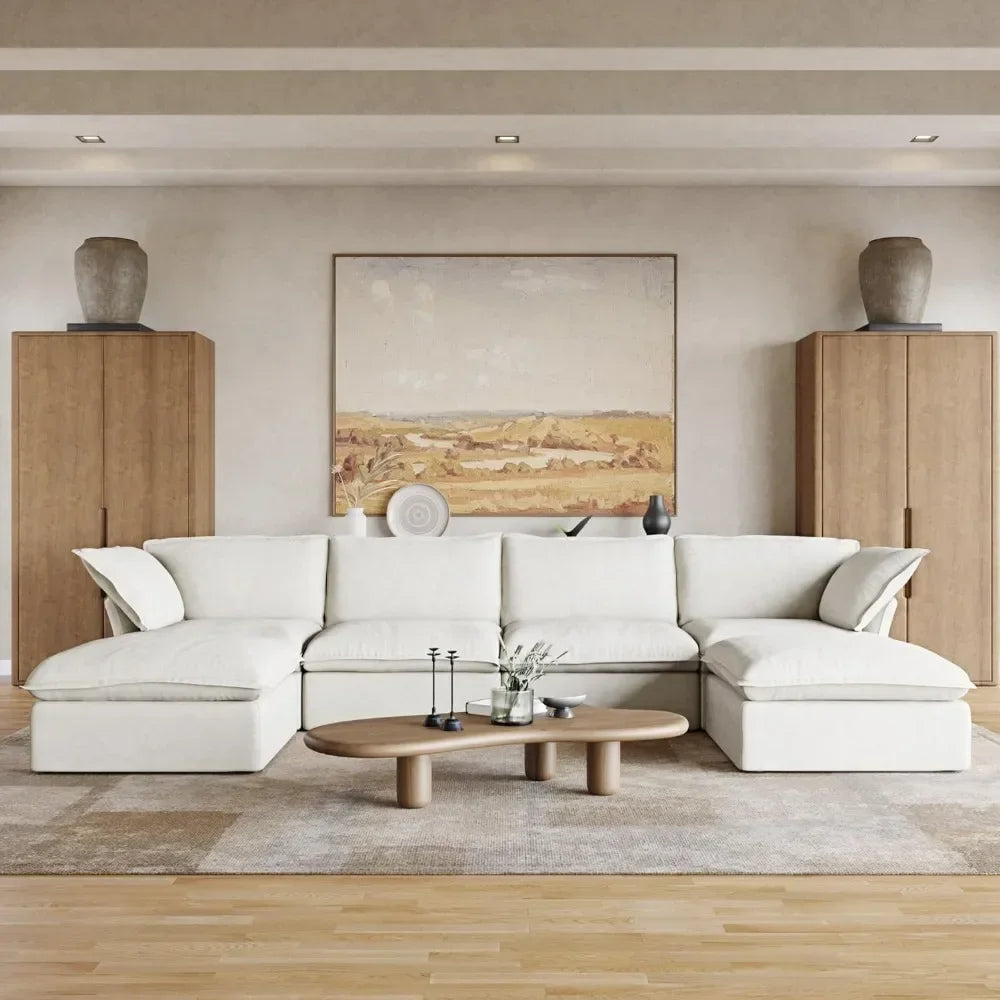 U-Shaped Sectional Couches, Deep 6-Seats  Convertible  Sofa