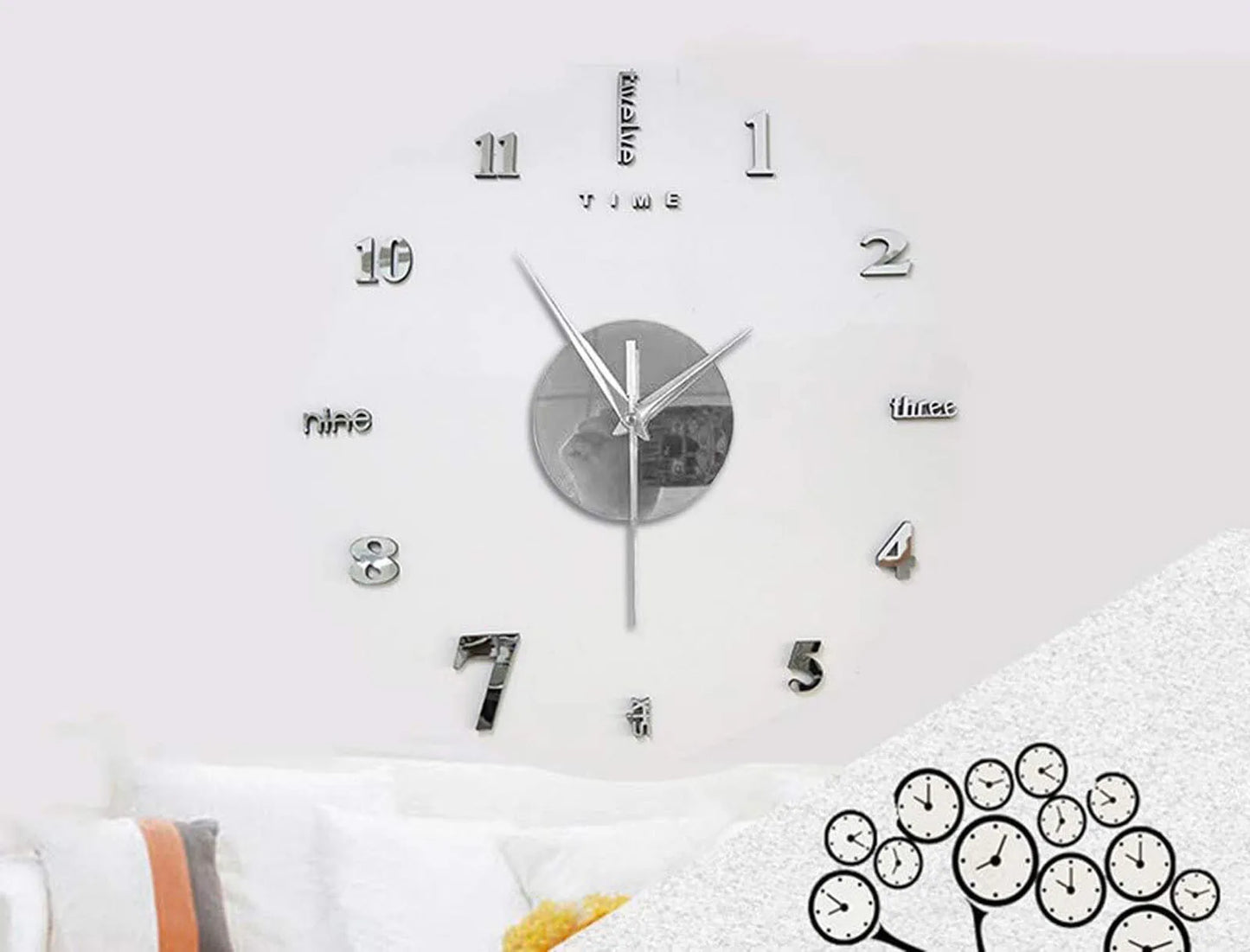 Large Frameless Clock 3d Mirror Wall Surface Sticker