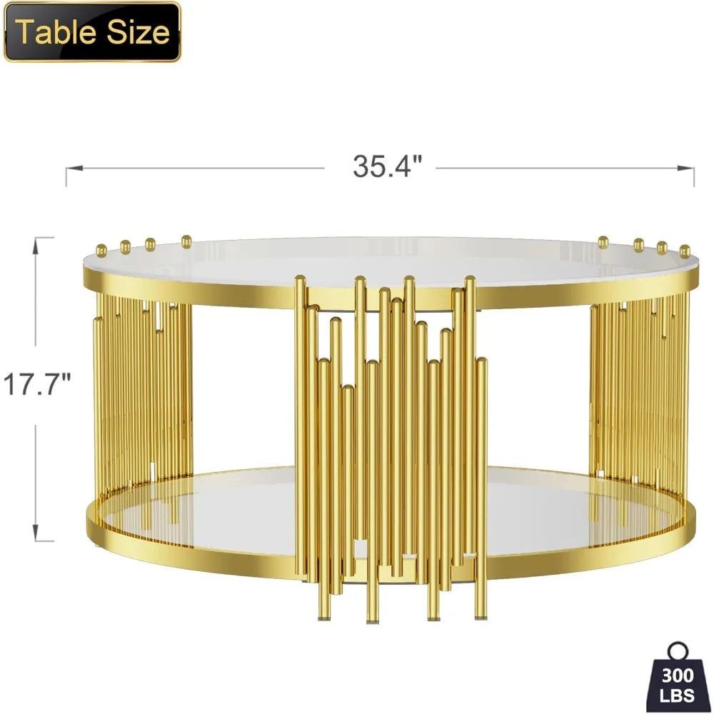 Round Modern Table, Gold Stainless Steel Metal Leg