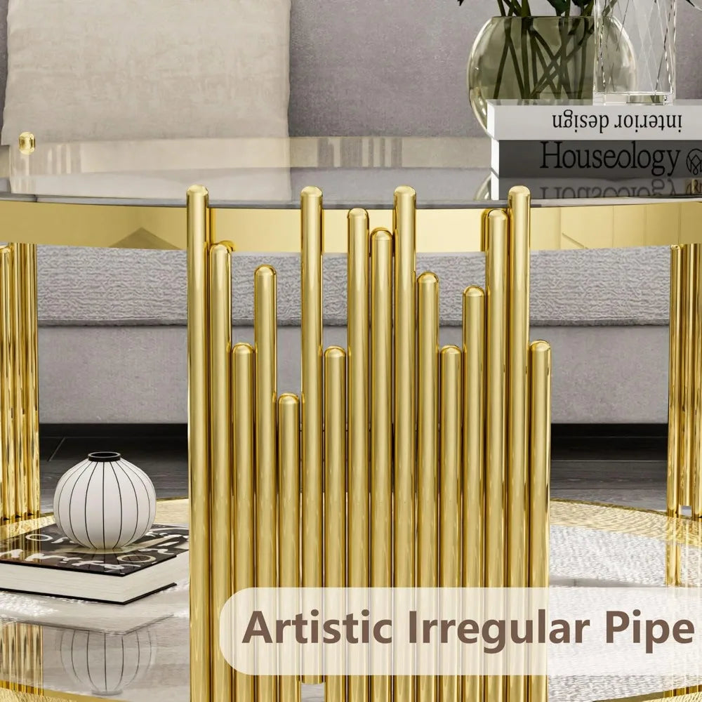 Round Modern Table, Gold Stainless Steel Metal Leg