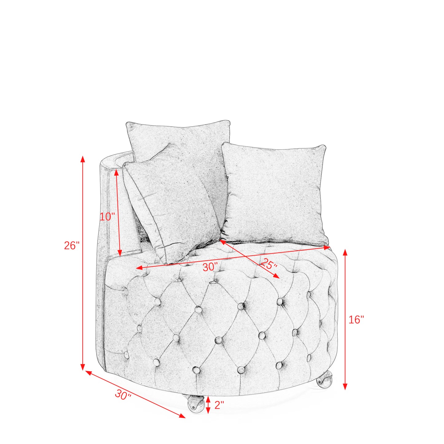 Velvet Swivel Chair, Button Tufted Design, w/ 3 Pillows