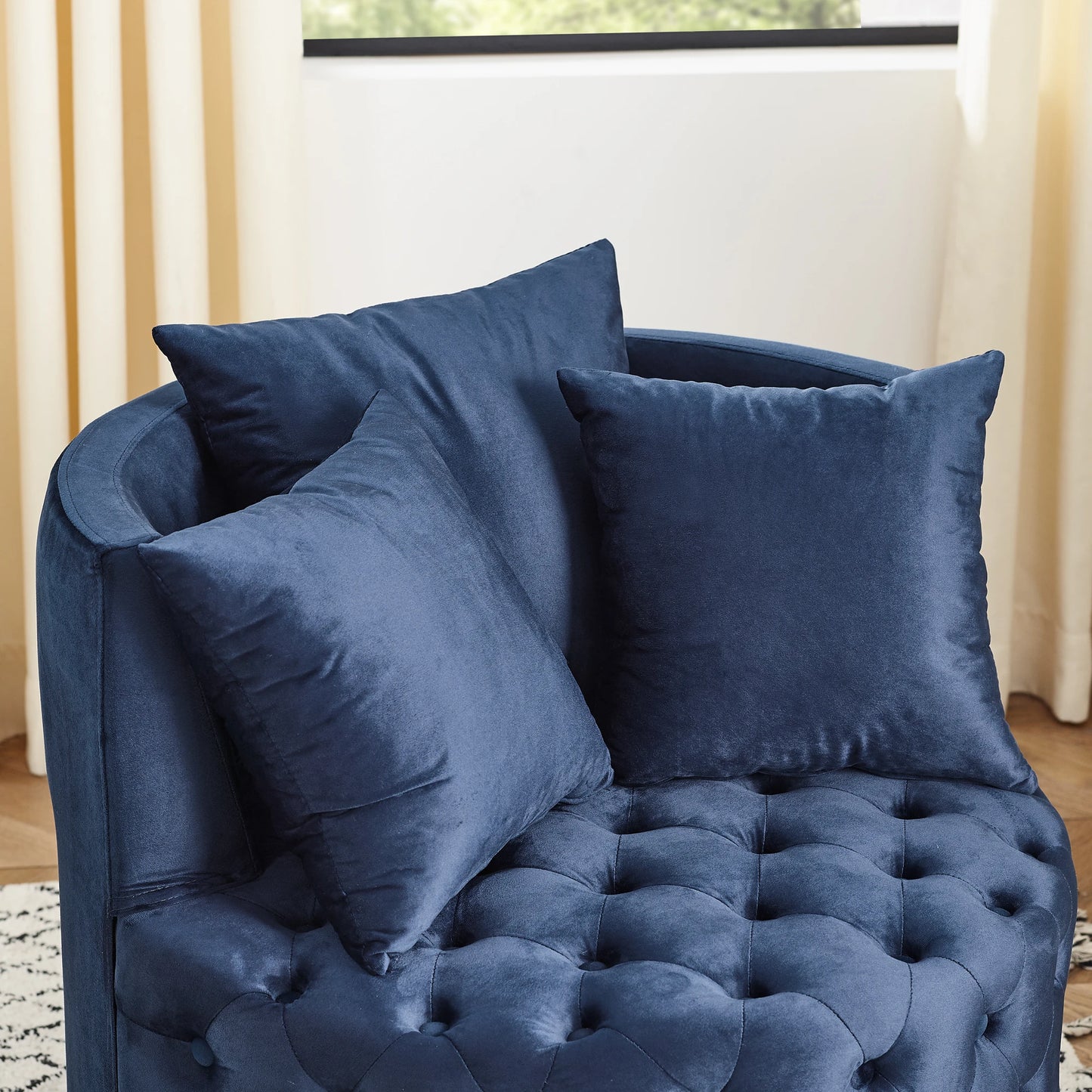 Velvet Swivel Chair, Button Tufted Design, w/ 3 Pillows