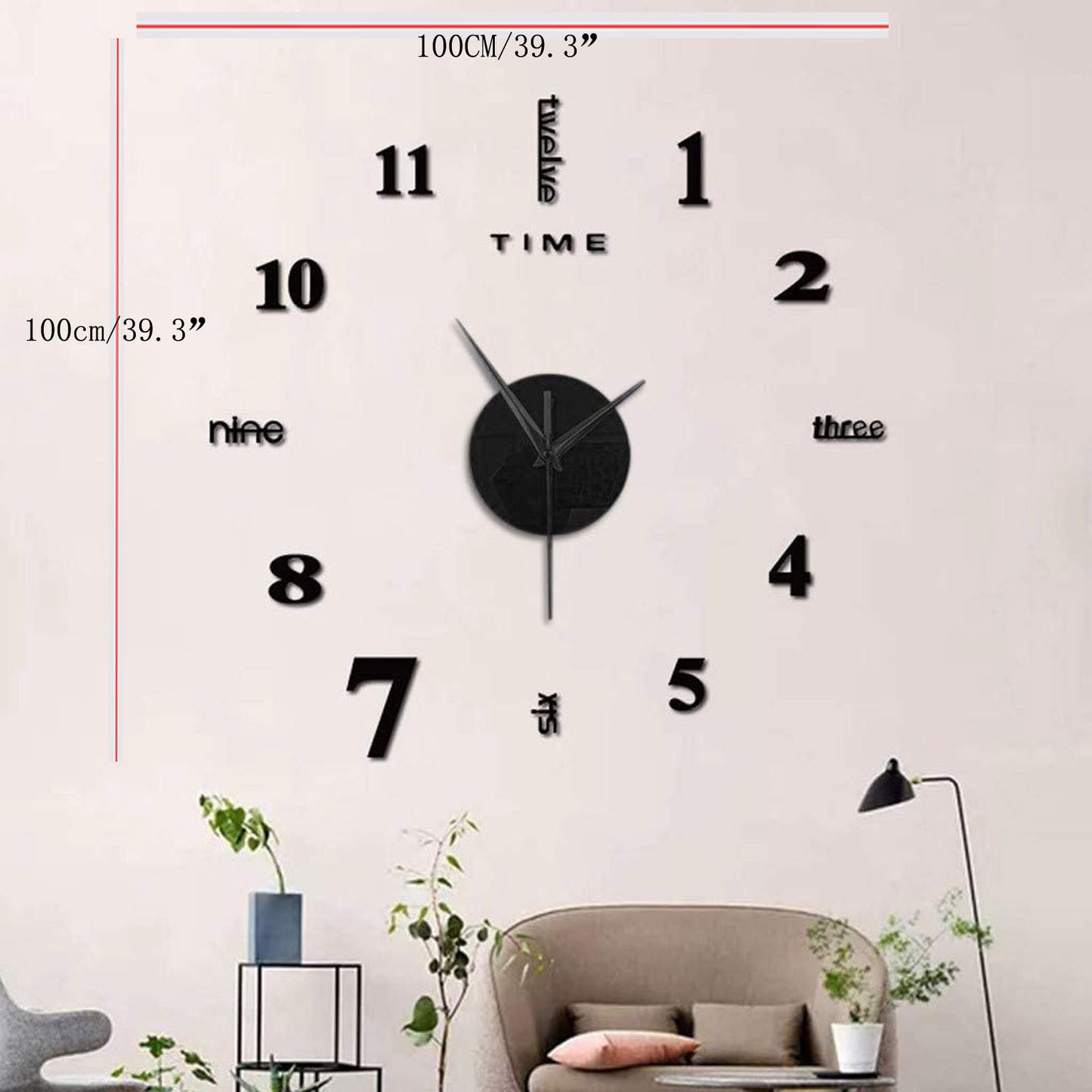 Large Frameless Clock 3d Mirror Wall Surface Sticker
