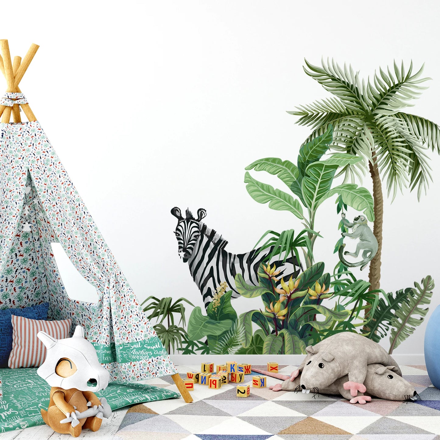 Large Funny Jungle Giraffe Zebra Monkey Door Decor Wall Decals