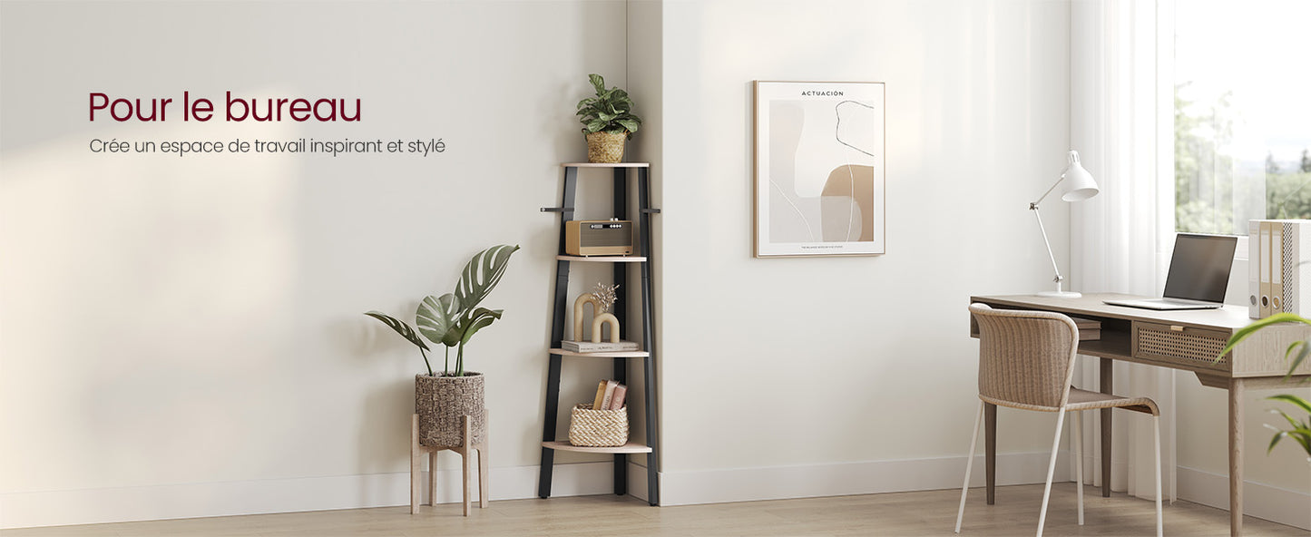 VASAGLE Corner Shelf Unit, 4-Tier Corner Shelf, Ladder Shelf for Living Room, Bookshelf or Plant Stand, Industrial Accent