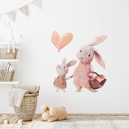 Rabbit Happy Family Wall Stickers for Kids Room Children's Room Baby Nursery Room Wall Decals Home Decor Living Room Wall Art