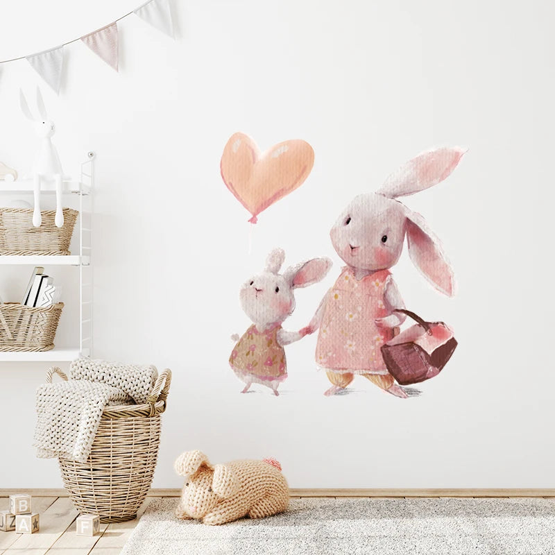 Rabbit Happy Family Wall Stickers for Kids Room Children's Room Baby Nursery Room Wall Decals Home Decor Living Room Wall Art