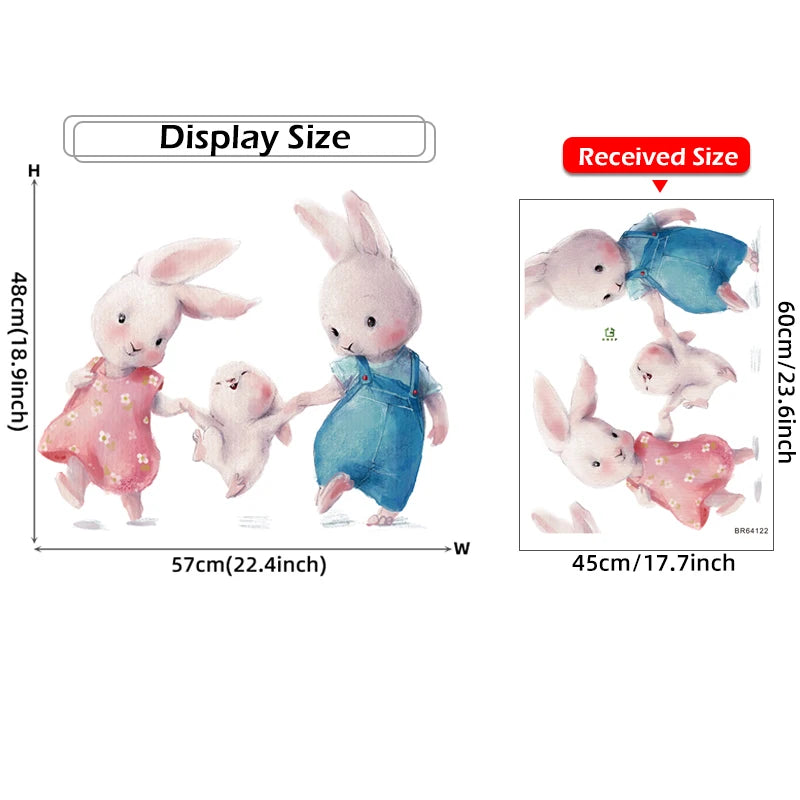 Rabbit Happy Family Wall Stickers for Kids Room Children's Room Baby Nursery Room Wall Decals Home Decor Living Room Wall Art