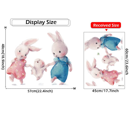 Rabbit Happy Family Wall Stickers for Kids Room Children's Room Baby Nursery Room Wall Decals Home Decor Living Room Wall Art
