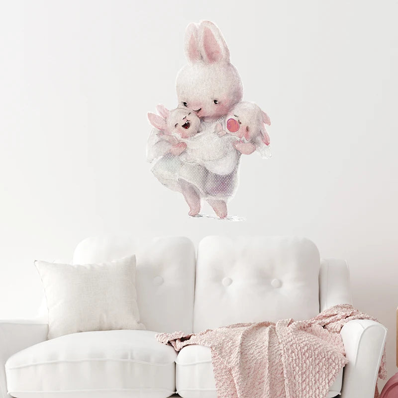 Rabbit Happy Family Wall Stickers for Kids Room Children's Room Baby Nursery Room Wall Decals Home Decor Living Room Wall Art