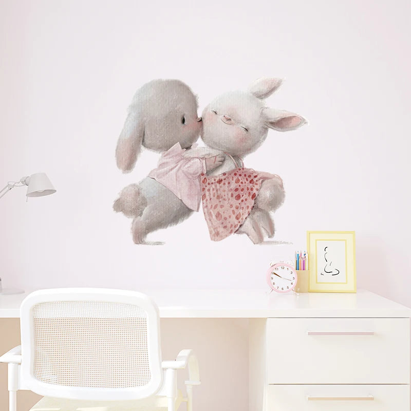 Rabbit Happy Family Wall Stickers for Kids Room Children's Room Baby Nursery Room Wall Decals Home Decor Living Room Wall Art