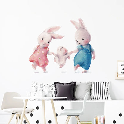 Rabbit Happy Family Wall Stickers for Kids Room Children's Room Baby Nursery Room Wall Decals Home Decor Living Room Wall Art