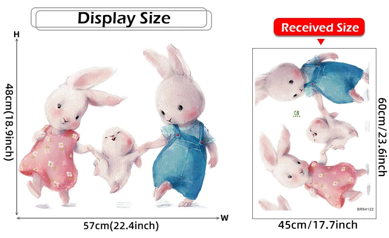 Rabbit Happy Family Wall Stickers for Kids Room Children's Room Baby Nursery Room Wall Decals Home Decor Living Room Wall Art