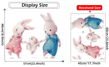 Rabbit Happy Family Wall Stickers for Kids Room Children's Room Baby Nursery Room Wall Decals Home Decor Living Room Wall Art