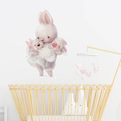 Rabbit Happy Family Wall Stickers for Kids Room Children's Room Baby Nursery Room Wall Decals Home Decor Living Room Wall Art