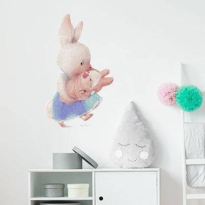 Rabbit Happy Family Wall Stickers for Kids Room Children's Room Baby Nursery Room Wall Decals Home Decor Living Room Wall Art