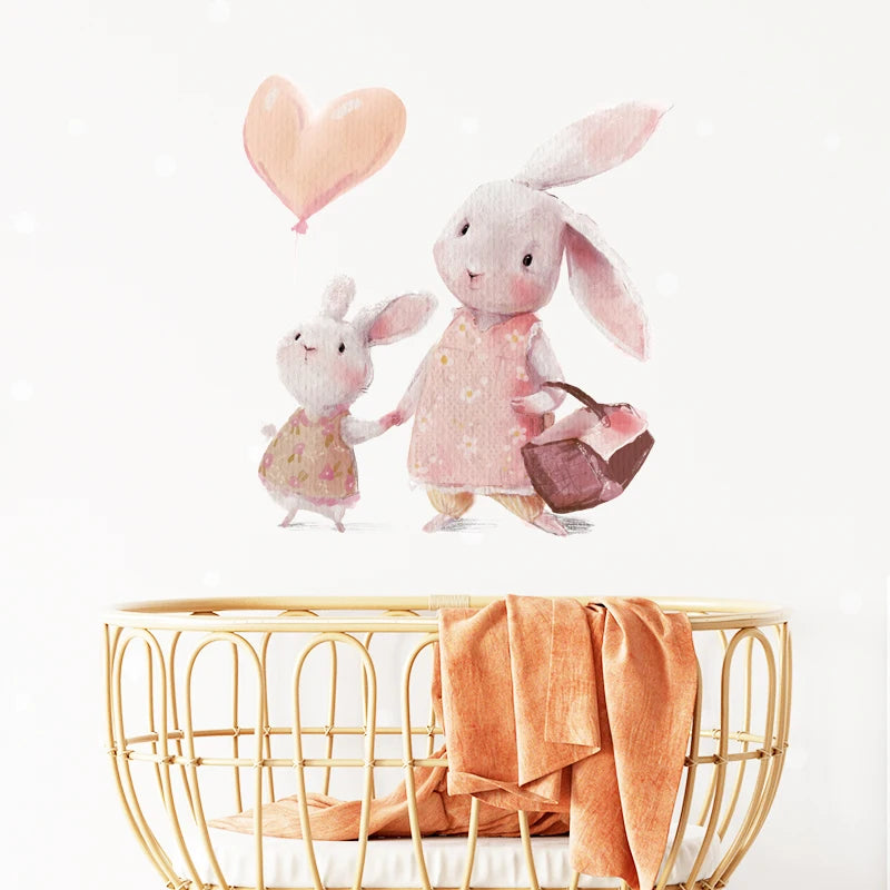 Rabbit Happy Family Wall Stickers for Kids Room Children's Room Baby Nursery Room Wall Decals Home Decor Living Room Wall Art