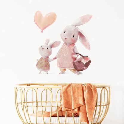 Rabbit Happy Family Wall Stickers for Kids Room Children's Room Baby Nursery Room Wall Decals Home Decor Living Room Wall Art