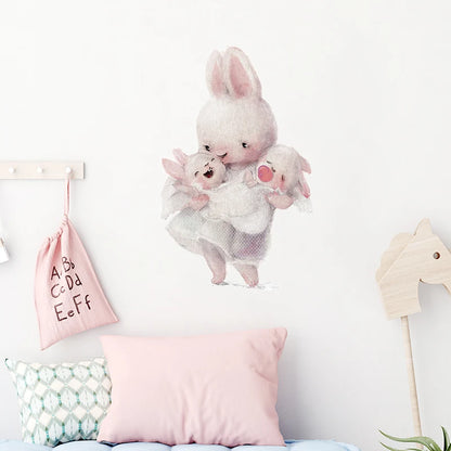 Rabbit Happy Family Wall Stickers for Kids Room Children's Room Baby Nursery Room Wall Decals Home Decor Living Room Wall Art