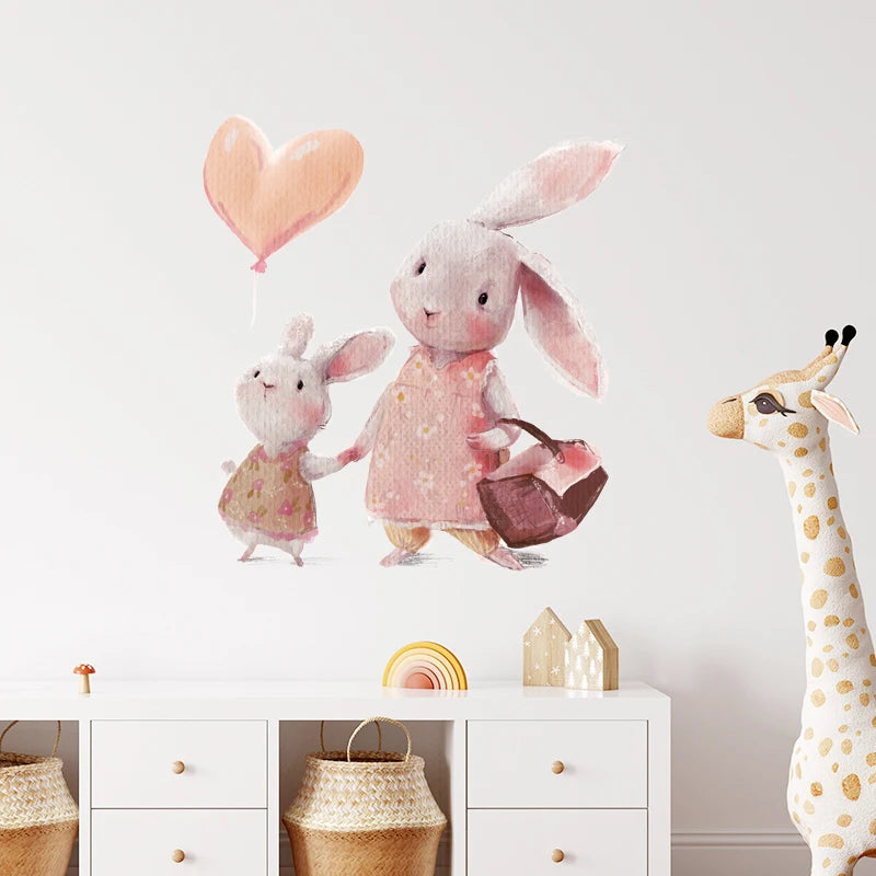 Rabbit Happy Family Wall Stickers for Kids Room Children's Room Baby Nursery Room Wall Decals Home Decor Living Room Wall Art