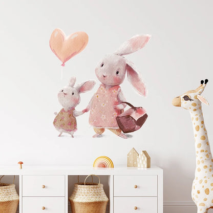 Rabbit Happy Family Wall Stickers for Kids Room Children's Room Baby Nursery Room Wall Decals Home Decor Living Room Wall Art