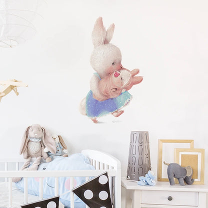 Rabbit Happy Family Wall Stickers for Kids Room Children's Room Baby Nursery Room Wall Decals Home Decor Living Room Wall Art