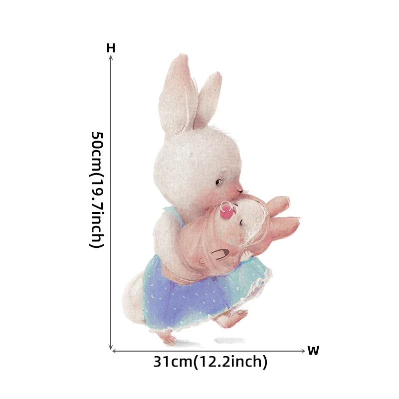 Rabbit Happy Family Wall Stickers for Kids Room Children's Room Baby Nursery Room Wall Decals Home Decor Living Room Wall Art