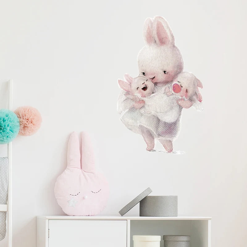 Rabbit Happy Family Wall Stickers for Kids Room Children's Room Baby Nursery Room Wall Decals Home Decor Living Room Wall Art