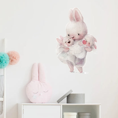 Rabbit Happy Family Wall Stickers for Kids Room Children's Room Baby Nursery Room Wall Decals Home Decor Living Room Wall Art