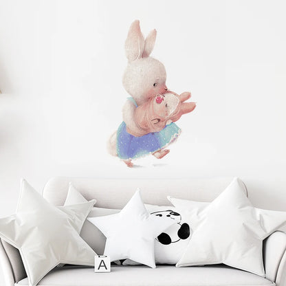 Rabbit Happy Family Wall Stickers for Kids Room Children's Room Baby Nursery Room Wall Decals Home Decor Living Room Wall Art