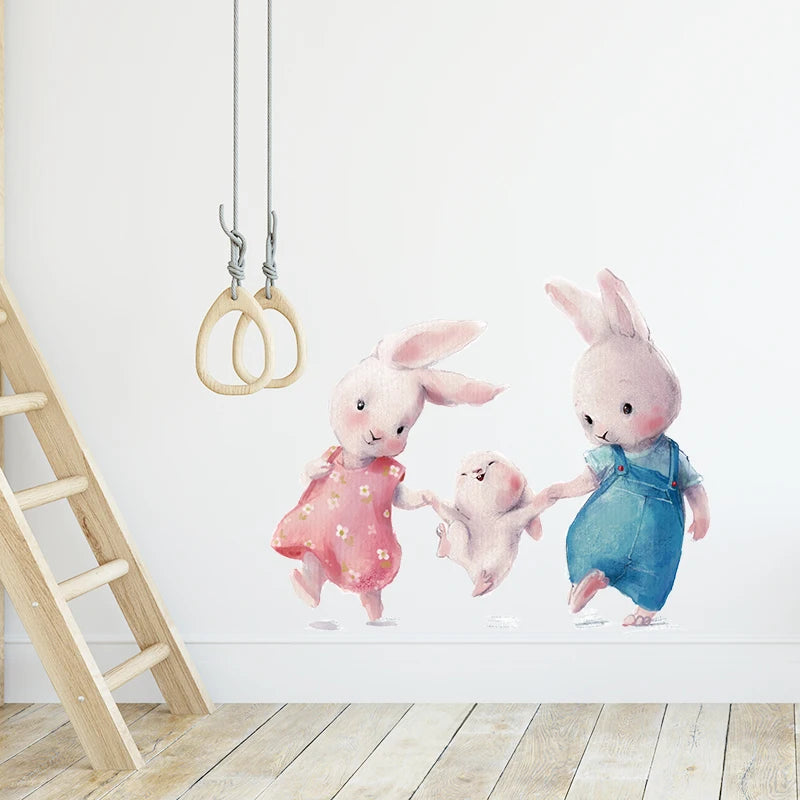 Rabbit Happy Family Wall Stickers for Kids Room Children's Room Baby Nursery Room Wall Decals Home Decor Living Room Wall Art