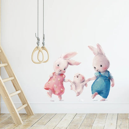 Rabbit Happy Family Wall Stickers for Kids Room Children's Room Baby Nursery Room Wall Decals Home Decor Living Room Wall Art