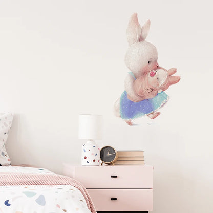 Rabbit Happy Family Wall Stickers for Kids Room Children's Room Baby Nursery Room Wall Decals Home Decor Living Room Wall Art