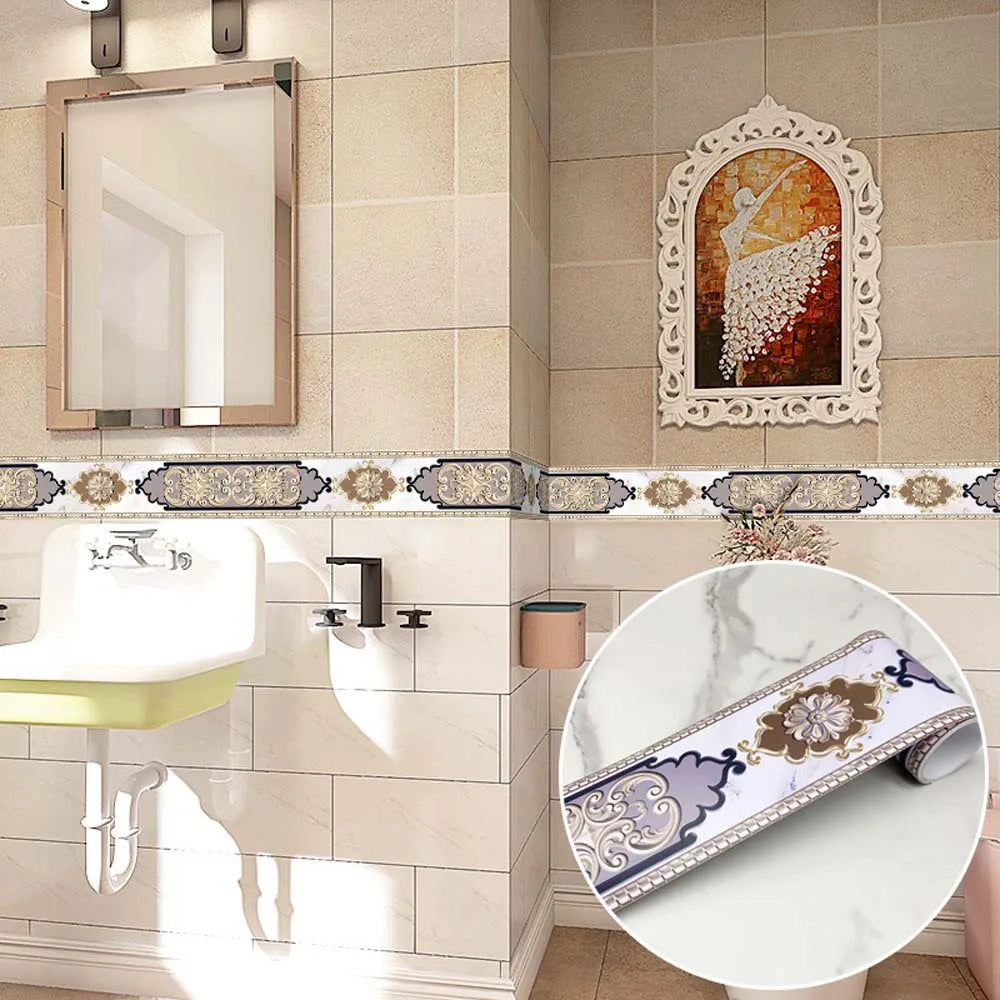 240cm Length Skirting Corner Wall Sticker Bathroom Office Glass Waist Line Home Decor Waterproof Floor Waveguide Art Wallpaper